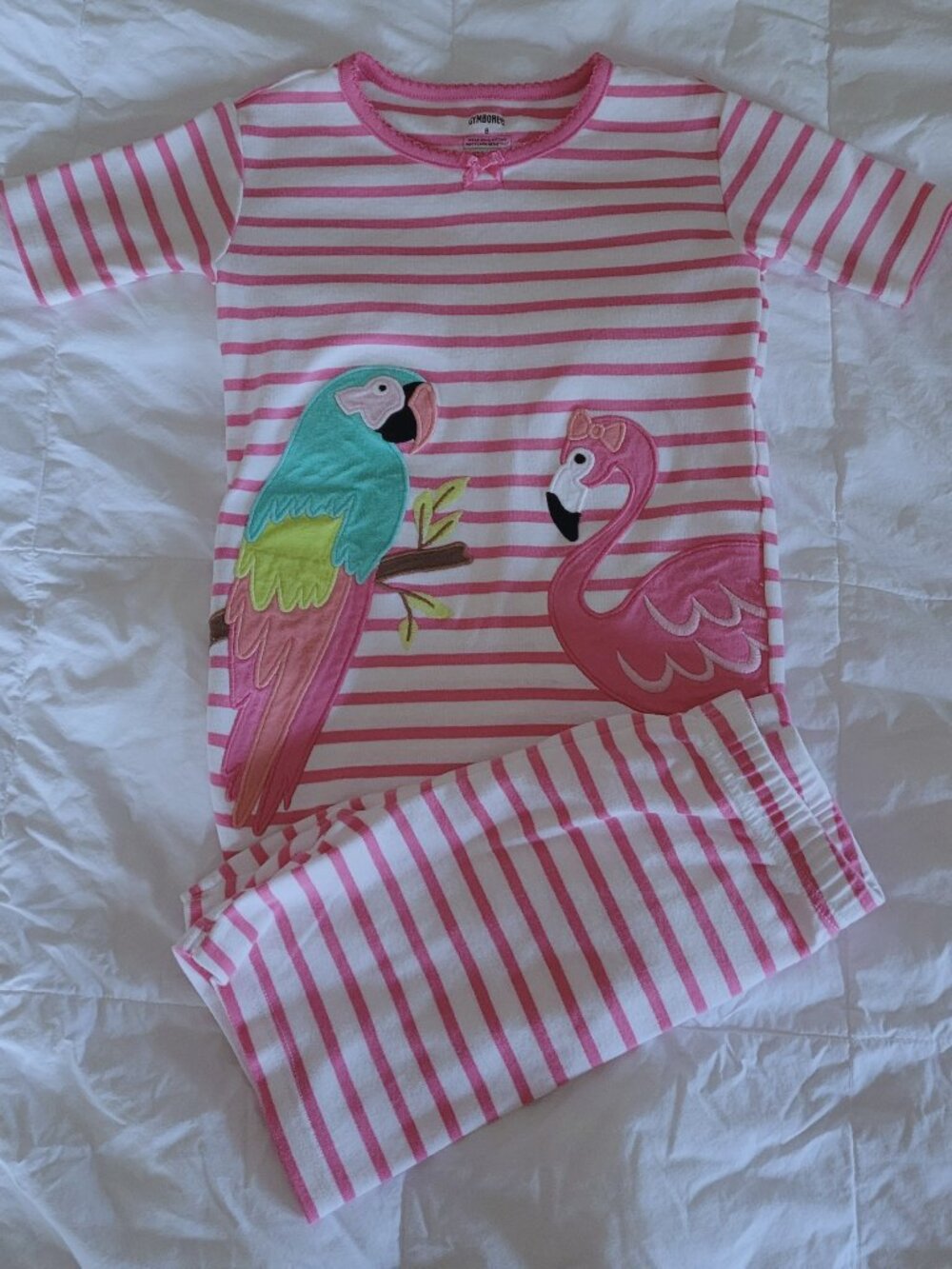 Gymboree Pink Stripe Tropical Birds Pajama Set 8